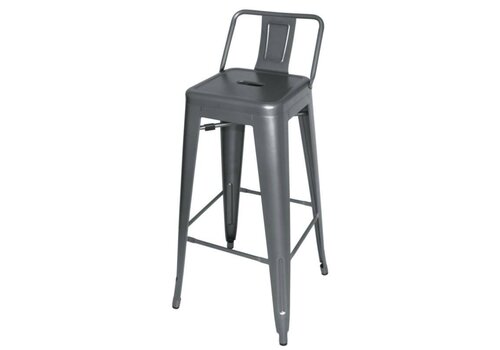  HorecaTraders Gun Metal grijs Steel Bistro High Stool with backrest (per 4) 