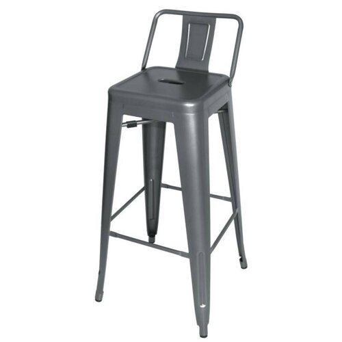  HorecaTraders Gun Metal grijs Steel Bistro High Stool with backrest (per 4) 
