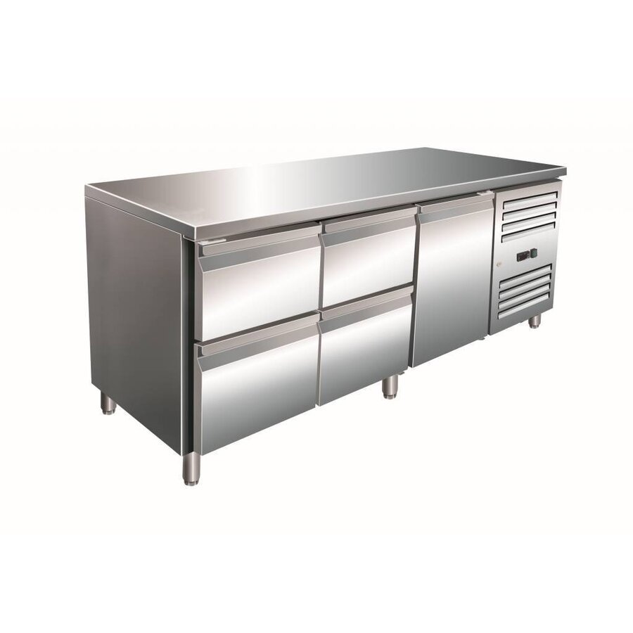 RVS Koelbank met 1 deur en 4 laden | 179,5 x 70 x 89/95 cm