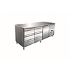 Saro Koelwerkbank RVS met 1 deur en 6 laden | 179,5 x 70 x 89/95 cm