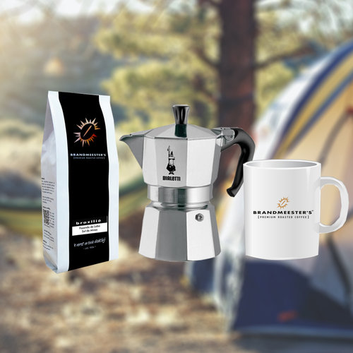 Brandmeester's Glamping pakket met Mokapot (3-kops) Brandmeester's Glamping pakket met Mokapot (3-kops)