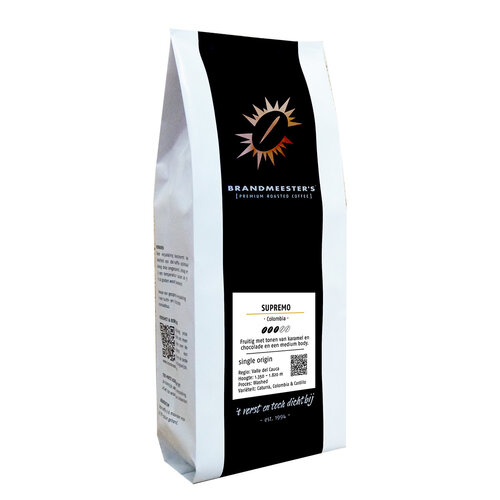 Brandmeester's Colombia - Supremo 250 gr. in ventielzak Brandmeester's Colombia - Supremo 250 gr. in ventielzak