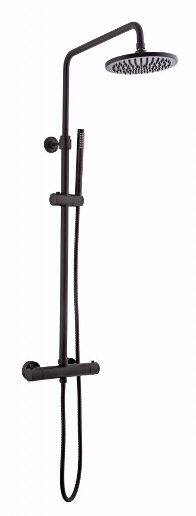 Doucheset thermostatisch (in hoogte verstelbaar) Mat Zwart douchekop 20 cm