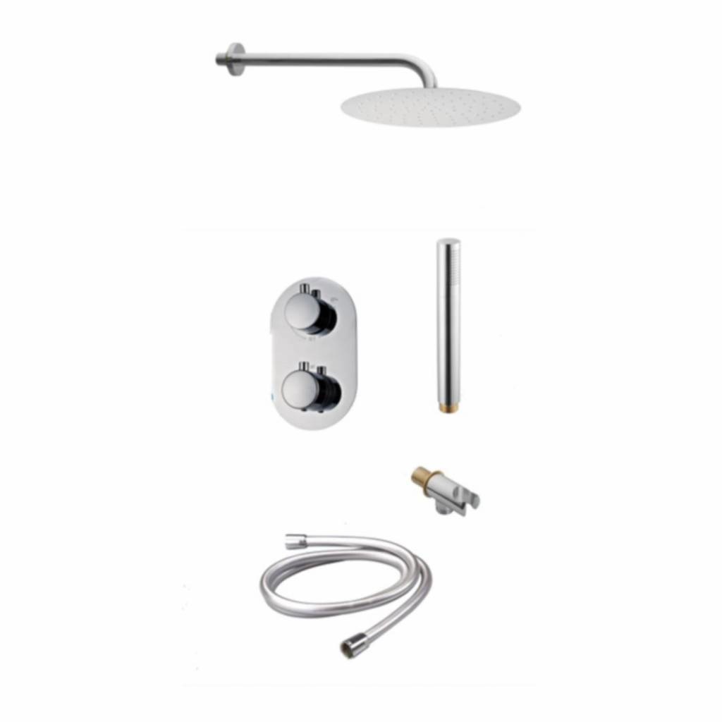 Doucheset inbouw met thermostaat, muurbevestiging / douchekop 20 cm Chroom