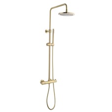 Doucheset thermostatisch (in hoogte verstelbaar) rond Goud Geborsteld douchekop 20 cm