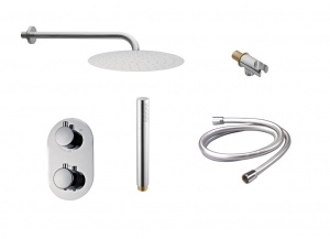 Doucheset inbouw met box thermostaat, muurbevestiging / douchekop 30 cm Chroom