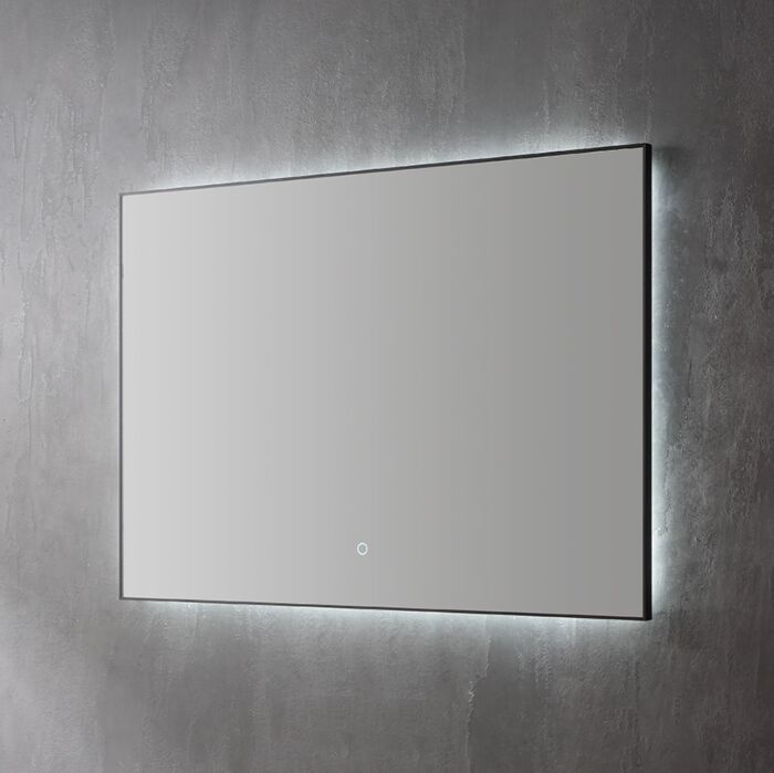 Aluminium spiegel decor Mat Zwart met indirecte LED verlichting, 3 kleur instelbaar & dimbaar