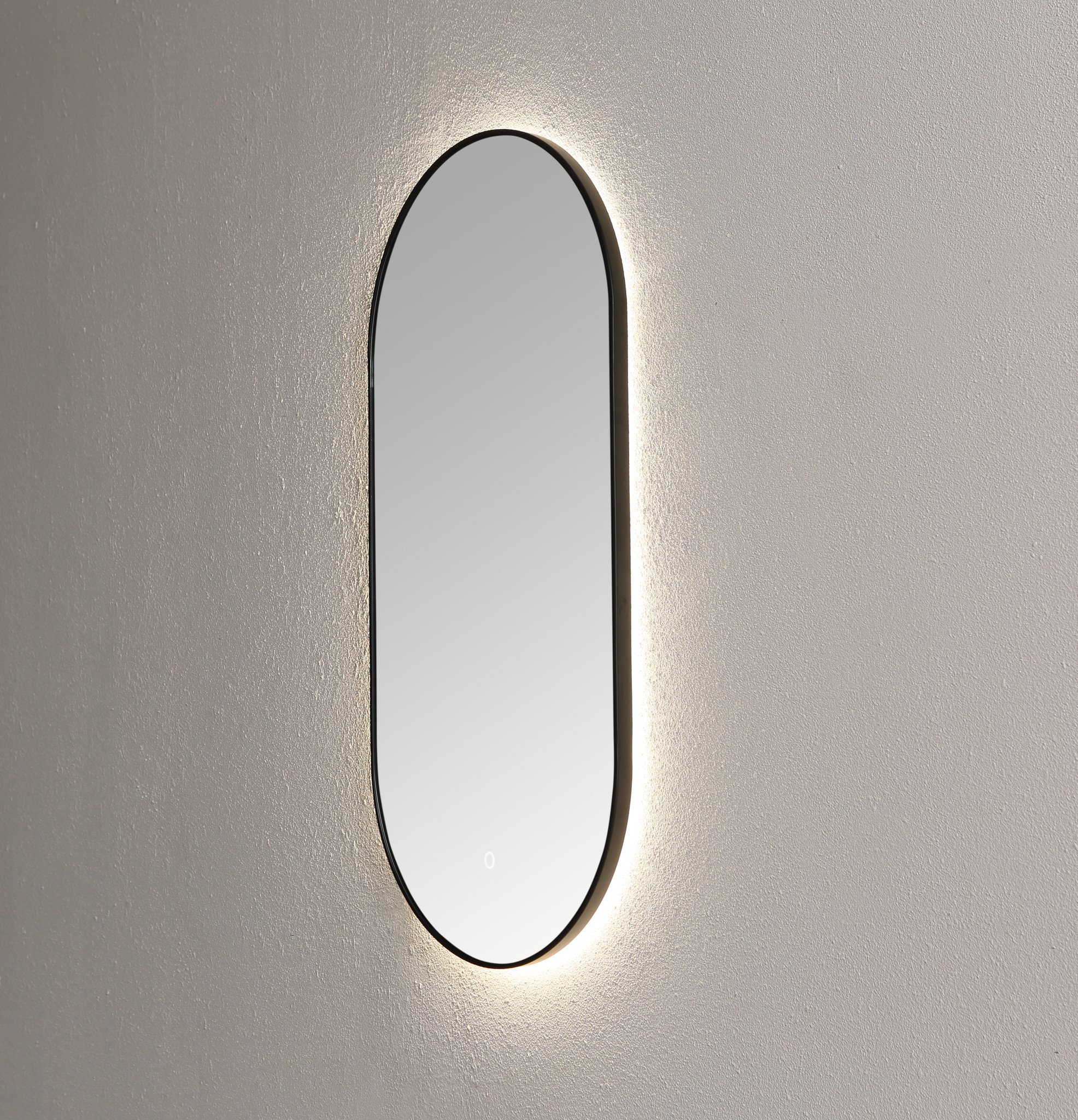 Spiegel ambiance ovaal Mat Zwart met indirecte LED verlichting, 3 kleur instelbaar & dimbaar
