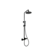 Doucheset thermostatisch (in hoogte verstelbaar) Mat Zwart met geribbelde knop douchekop 20 cm