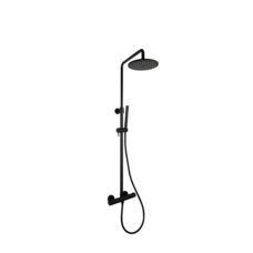 Doucheset thermostatisch (in hoogte verstelbaar) rond Mat Zwart met geribbeld knop douchekop 20 cm