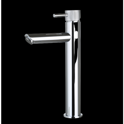 Wastafelmengkraan hoog rond Chroom met geribbeld knop