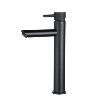 Wastafelmengkraan hoog Mat Zwart met geribbelde knop