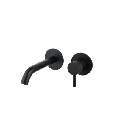 Wastafelmengkraan inbouw met box Mat Zwart met geribbelde knop