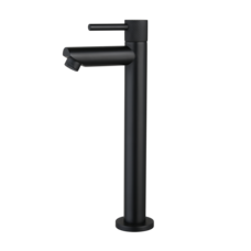 Fonteinkraan hoog rond Mat Zwart met geribbeld knop