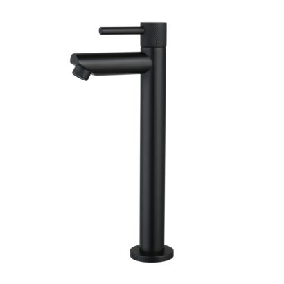 Fonteinkraan hoog Mat Zwart met geribbelde knop