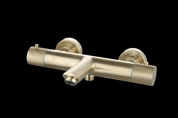 Badmengkraan thermostatisch Goud Geborsteld met geribbelde kn