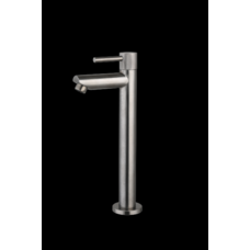 Fonteinkraan hoog rond Gun Metal met geribbeld knop