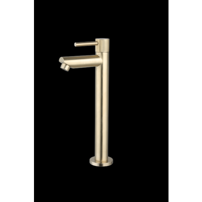 Fonteinkraan hoog rond Goud Geborsteld met geribbeld knop
