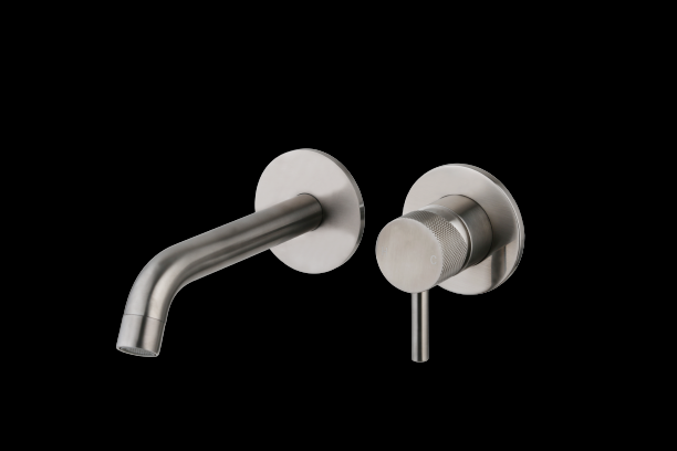 Wastafelmengkraan inbouw met box Gun Metal met geribbelde kn