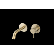 Wastafelmengkraan inbouw met box Goud Geborsteld met geribbelde knop