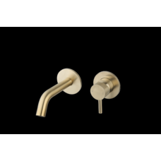 Wastafelmengkraan inbouw met box Goud Geborsteld met geribbelde knop