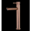 Wastafelmengkraan hoog rond Brons met geribbeld knop