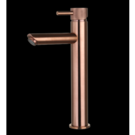 Wastafelmengkraan hoog rond Brons met geribbeld knop