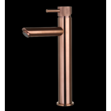 Wastafelmengkraan hoog rond Brons met geribbeld knop