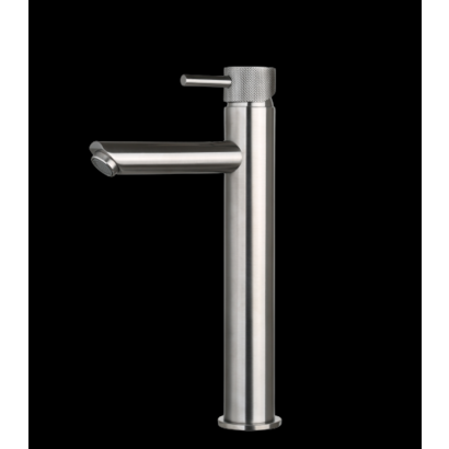 Wastafelmengkraan hoog Gun Metal met geribbelde knop