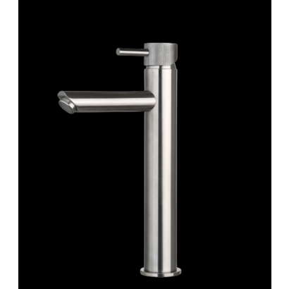 Wastafelmengkraan opbouw rond Gun Metal met geribbeld knop