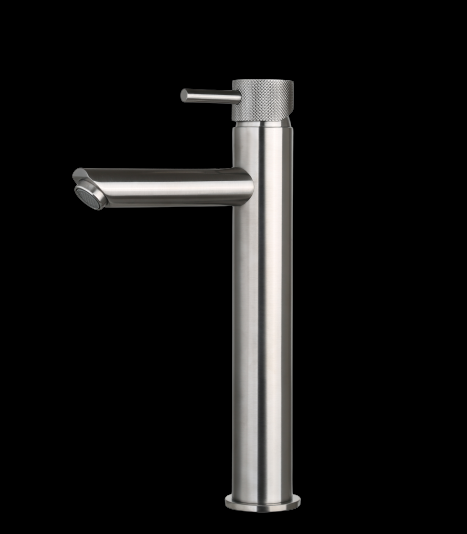 Wastafelmengkraan hoog Gun Metal met geribbelde kn