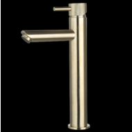 Wastafelmengkraan hoog rond Goud Geborsteld met geribbeld knop