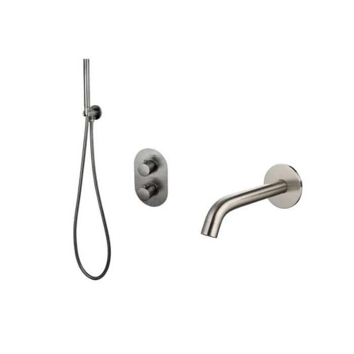 Badset inbouw met box thermostaat, muurbevestiging / doucheslang, staafhanddouche Gun Metal