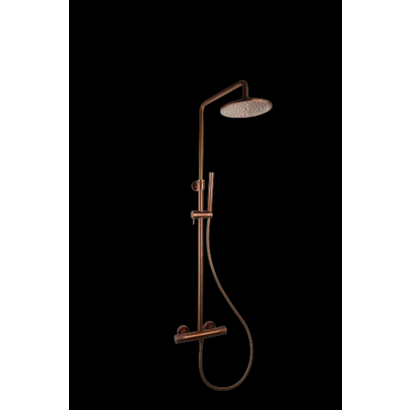 Doucheset thermostatisch (in hoogte verstelbaar) Brons met geribbelde knop douchekop 25 cm