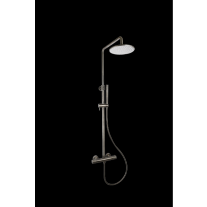 Doucheset thermostatisch (in hoogte verstelbaar) Gun Metal met geribbelde knop douchekop 30 cm