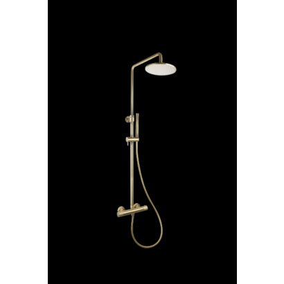 Doucheset thermostatisch (in hoogte verstelbaar) Goud Geborsteld met geribbelde knop douchekop 30 cm