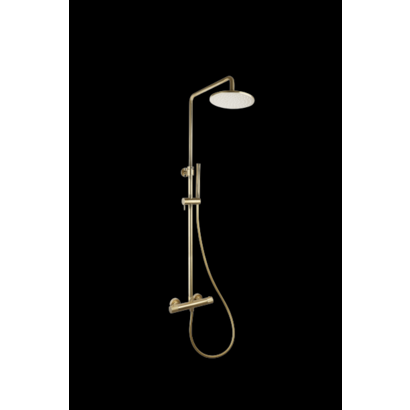 Doucheset thermostatisch (in hoogte verstelbaar) rond Goud Geborsteld met geribbeld knop douchekop 25 cm