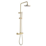 Doucheset thermostatisch (in hoogte verstelbaar) rond Goud Geborsteld douchekop 25 cm