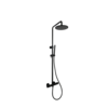 Doucheset thermostatisch (in hoogte verstelbaar) rond Mat Zwart met geribbeld knop douchekop 30 cm