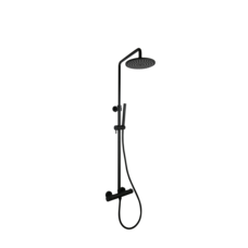 Doucheset thermostatisch (in hoogte verstelbaar) rond Mat Zwart met geribbeld knop douchekop 30 cm