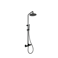 Doucheset thermostatisch (in hoogte verstelbaar) rond Mat Zwart met geribbeld knop douchekop 25 cm