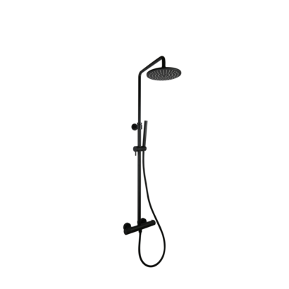 Doucheset thermostatisch (in hoogte verstelbaar) rond Mat Zwart met geribbeld knop douchekop 25 cm