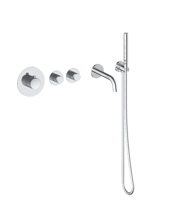 Badset inbouw deluxe met box thermostaat, muurbevestiging / doucheslang, staafhanddouche Chroom
