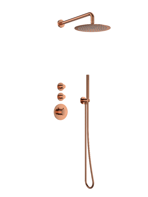 Doucheset inbouw deluxe met box thermostaat, muurbevestiging / douchekop 25 cm Brons