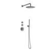 Doucheset inbouw deluxe met box thermostaat, muurbevestiging / douchekop 25 cm rond Gun Metal met geribbeld knop