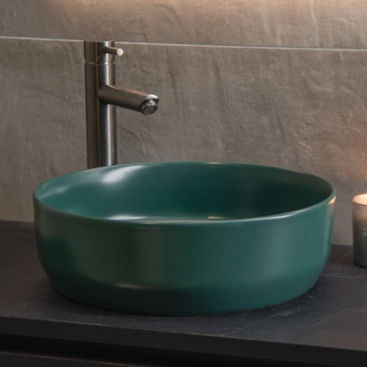 Waskom Keramiek Rond Victoria Color Line incl. clickwaste Mat Jade Groen