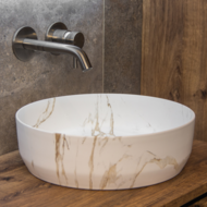 Waskom Keramiek Rond Victoria Color Line incl. clickwaste Marmerlook Wit