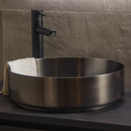 Waskom Staal incl. clickwaste Gun Metal Rond
