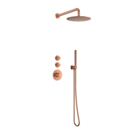 Doucheset inbouw deluxe met box thermostaat, muurbevestiging / douchekop 30 cm rond Brons met geribbeld knop