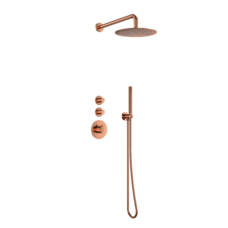 Doucheset inbouw deluxe met box thermostaat, muurbevestiging / douchekop 30 cm rond Brons